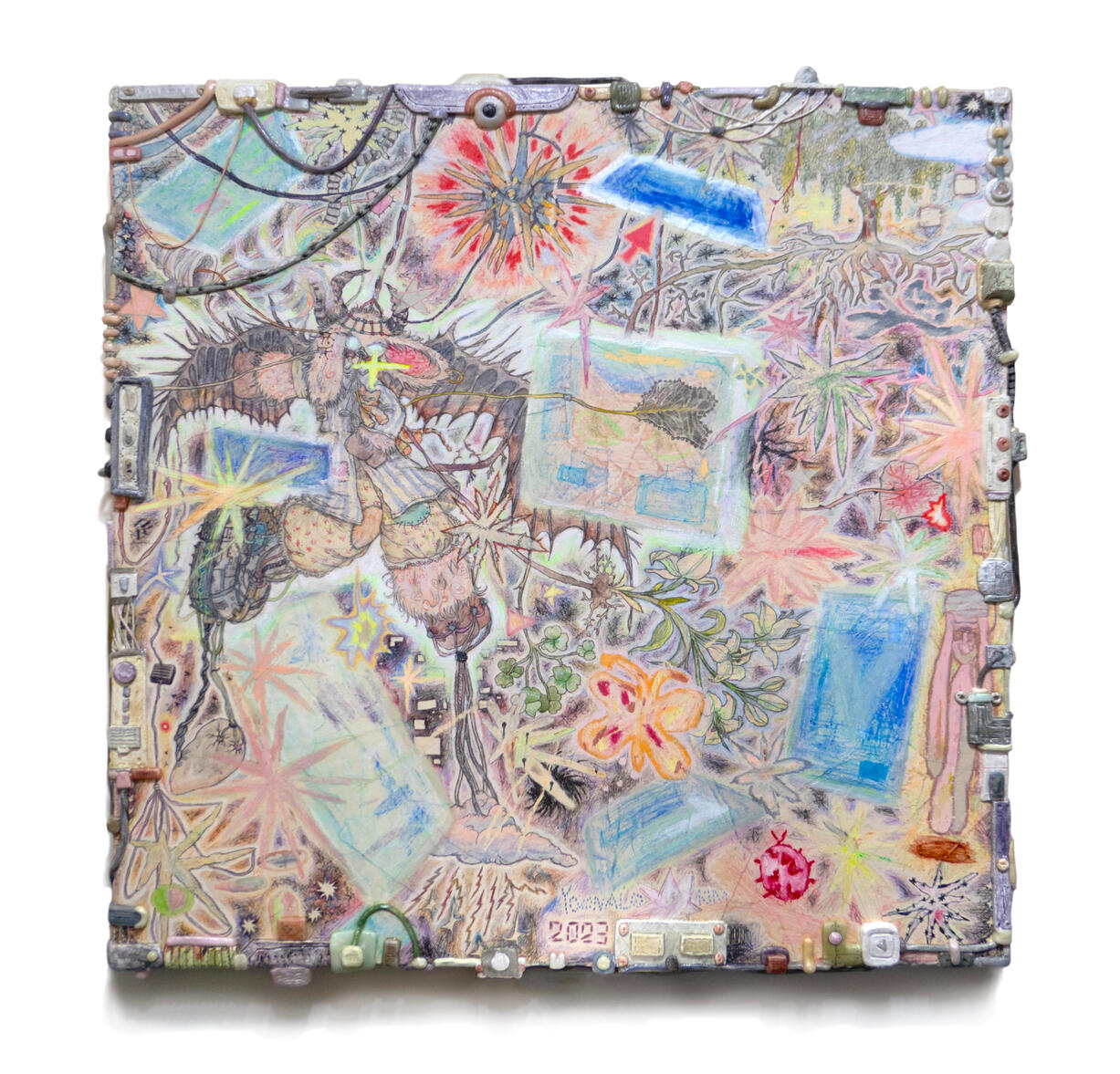 &#39;I&#39;m a new vaccine for your computer&#39;84 x 81cm, Mixed media on Panel, 2023