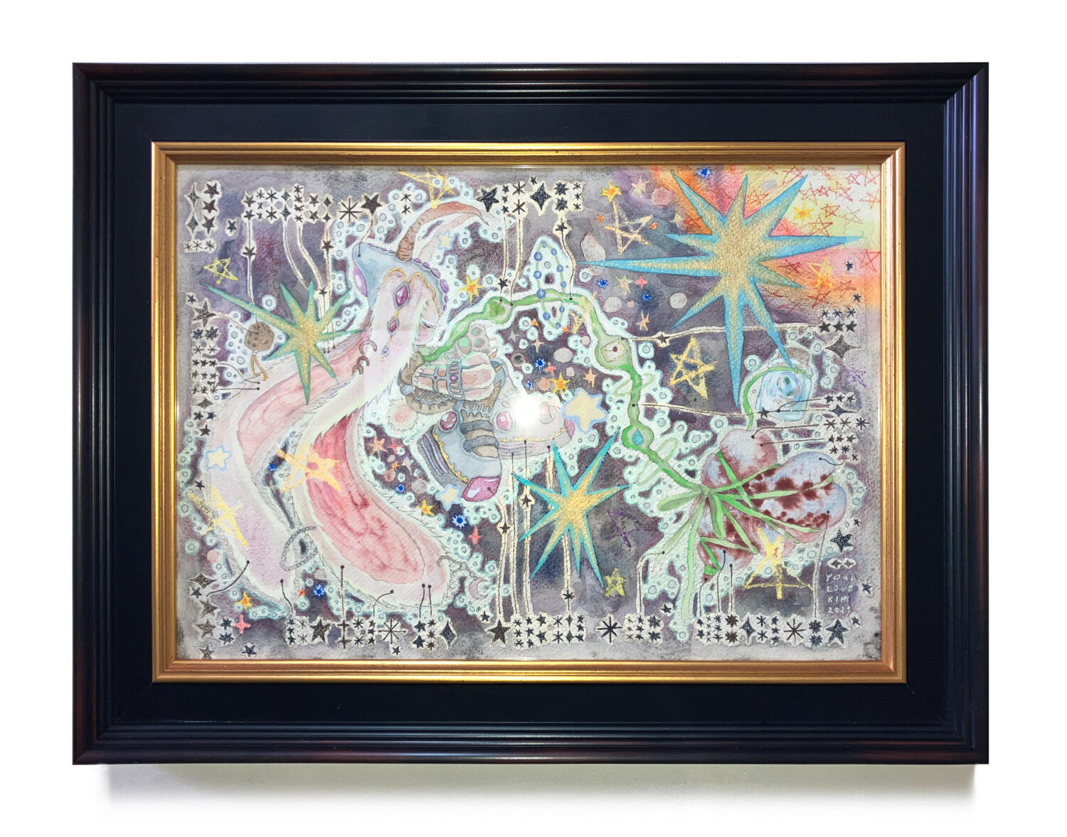 &#39;The moment my heart exploded, a new come was born&#39;, 39 x 51 cm, Mixed media on paper with Frame, 2023