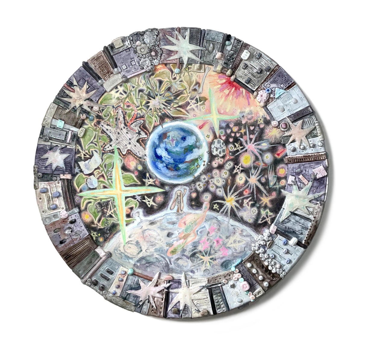 'From Moon to Earth, 60 x 60cm, Mixed media on Panel, 2023