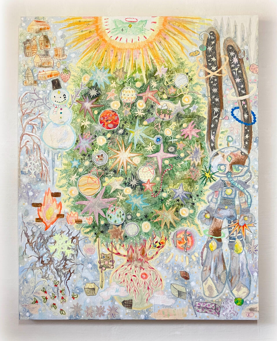 1993 winter in the solar system, 91.5 x 73 cm, Mixed media on panel, 2023
