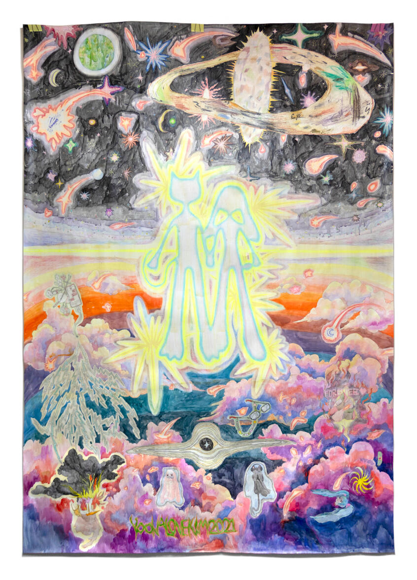 🌟 You are my superstar, I am your distant star, 215 x 150 cm, Mixed media, Beeswax on paper, 2022