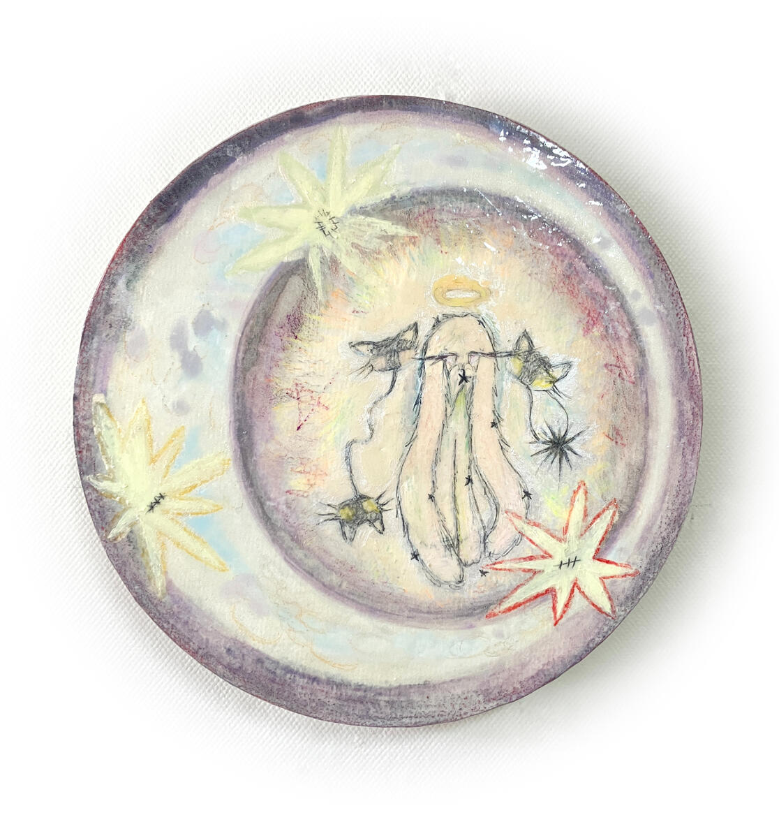 Love from moon, 20 x 20cm, mixed media on panel, 2024